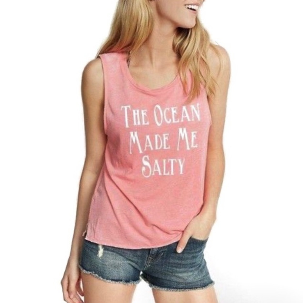 Express Coral Pink “The Ocean Made Me Salty” Beach Burnout Tank Top Size XS